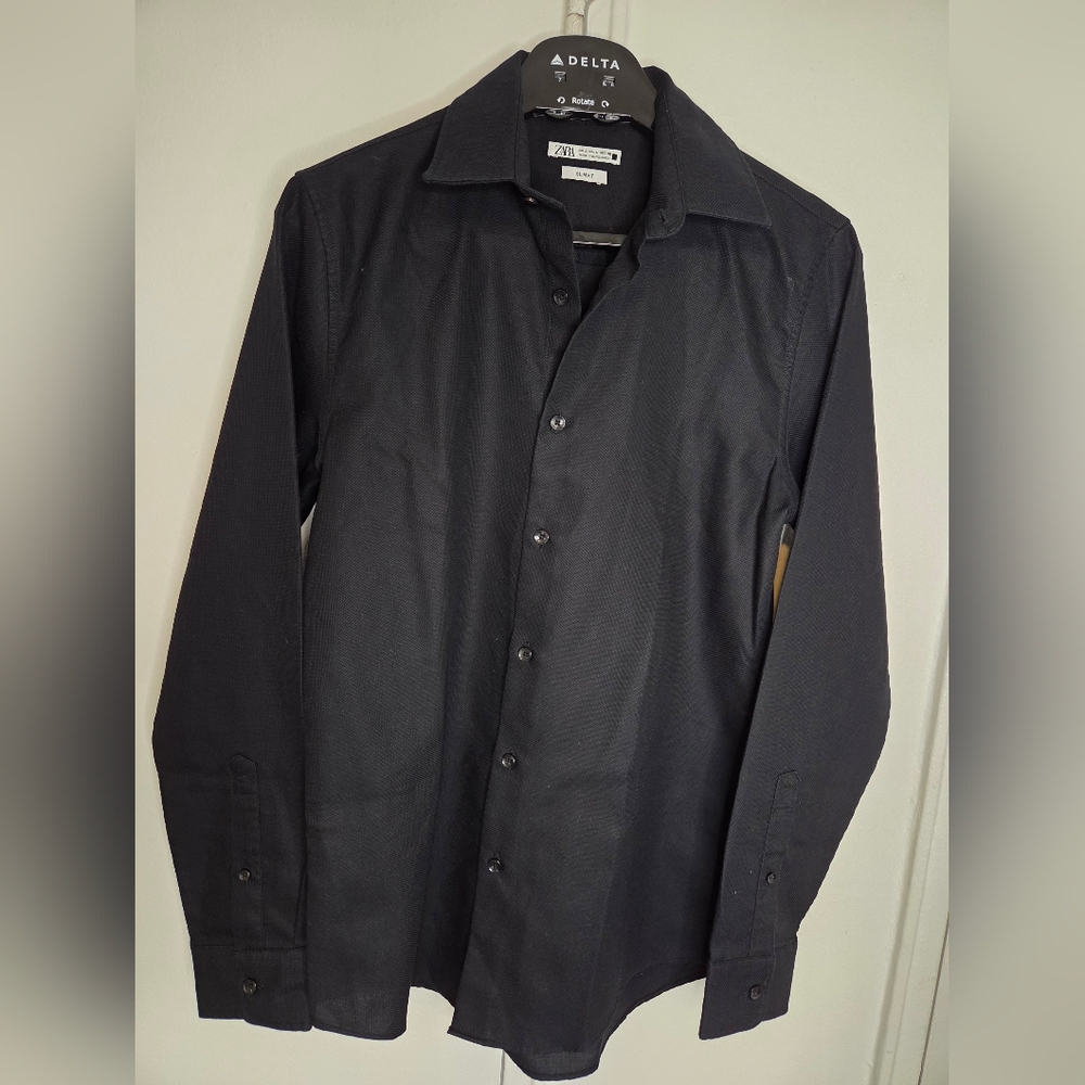 Zara Men's Dark Gray Casual Button Down Shirt